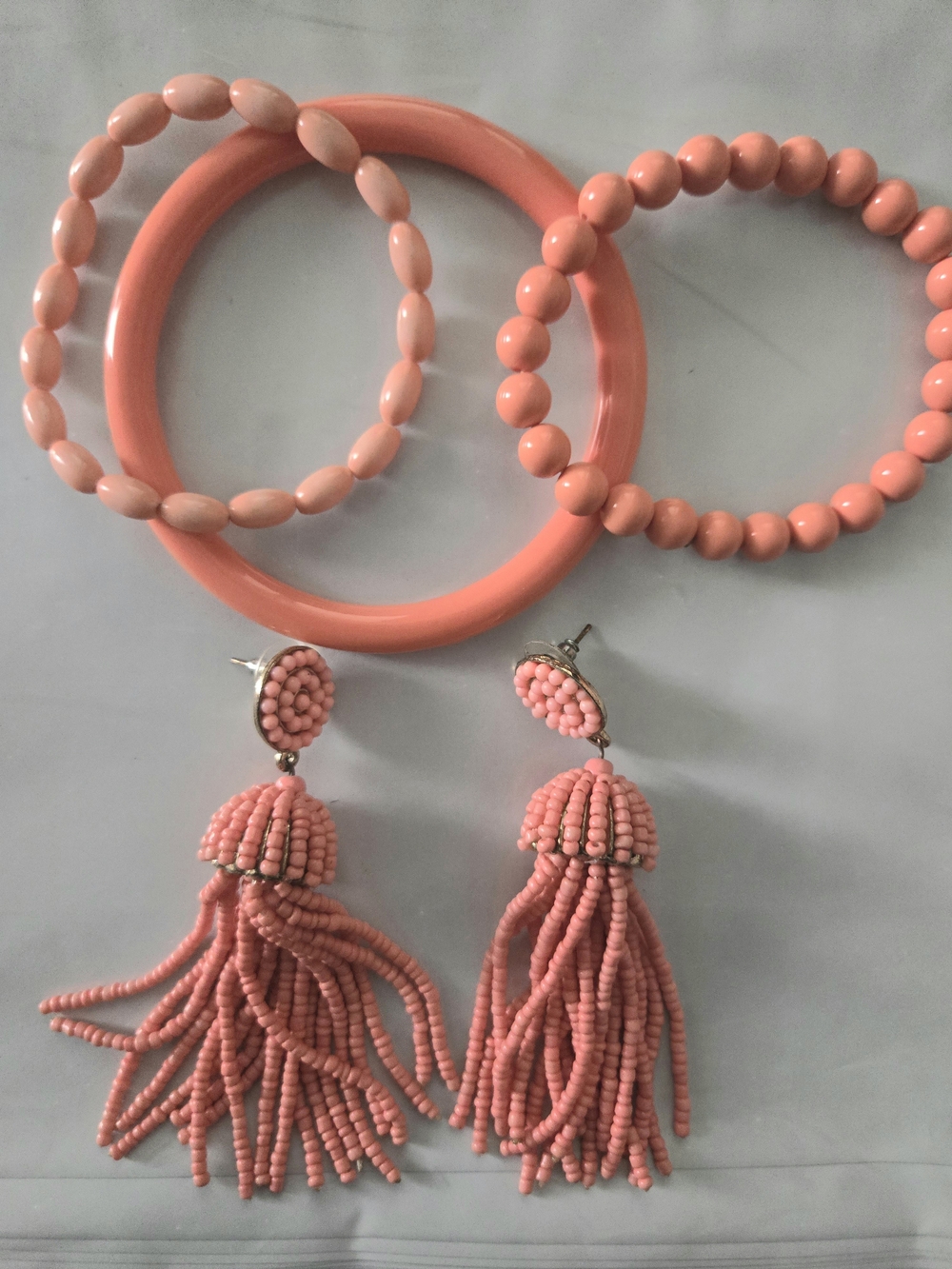 Women’s Coral Pink Beaded Bracelet Set with Tassel Earrings - Brand